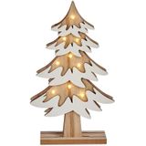 Set van 2x stuks houten kerstboompjes decoratie van 25 cm met LED verlichting - Deco kerstmis ornament