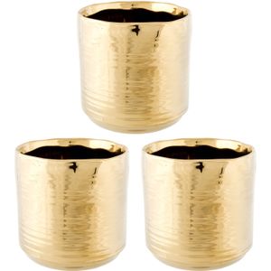 3x Gouden ronde plantenpotten/bloempotten Cerchio 13 cm keramiek - Plantenpot/bloempot metallic goud - Woonaccessoires