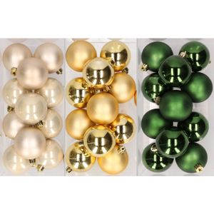 36x stuks kunststof kerstballen mix van champagne, goud en donkergroen 6 cm - Kerstversiering