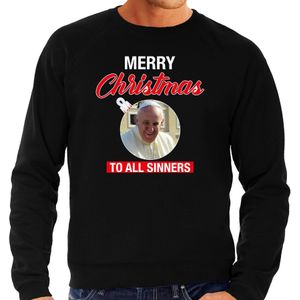 Paus Franciscus Merry Christmas sinners foute Kerst trui - zwart - heren - Kerst sweater / Kerst outfit