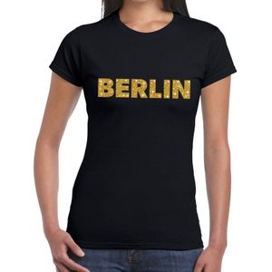 Berlin gouden glitter tekst t-shirt zwart dames - dames shirt Berlin