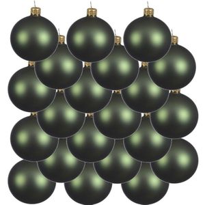 18x Donkergroene glazen kerstballen 8 cm - Mat/matte - Kerstboomversiering donkergroen