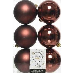 6x Mahonie bruine kunststof kerstballen 8 cm - Mat/glans - Onbreekbare plastic kerstballen - Kerstboomversiering roodbruin