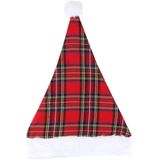 Henbrandt Kerstmutsen - 2x - rood geruit - 30 x 40 cm - polyester - volwassenen