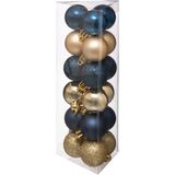 36x stuks kerstballen blauw/goud glans en mat kunststof diameter 3 cm - Kerstboom versiering
