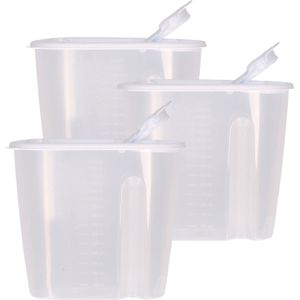 Voedselcontainer strooibus - 3x - wit - 1,5 liter - kunststof - 19,5 x 9,5 x 17 cm