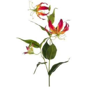 1x Gele met rode Gloriosa/Klimlelie kunstplanten 75 cm - Klimlelies - Kunstbloemen boeketten maken