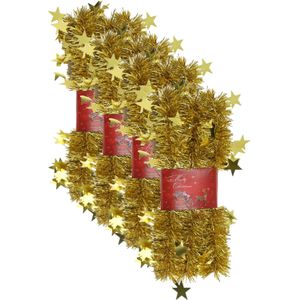 4x stuks lametta kerstslingers met sterretjes goud 200 x 6,5 cm - kerstslingers/kerst guirlandes