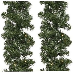 2x Groene kunst kerstguirlande Imperial met lampjes 270 cm - Dennenslingers  met kerstverlichting (cadeaus & gadgets) | € 44 bij Shoppartners.nl |  beslist.nl