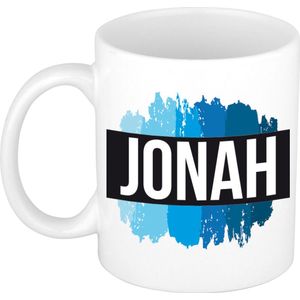 Jonah naam cadeau mok / beker met verfstrepen - Cadeau collega/ vaderdag/ verjaardag of als persoonlijke mok werknemers