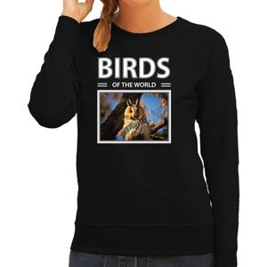 Dieren foto sweater Ransuil - zwart - dames - birds of the world - cadeau trui uilen liefhebber