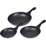 3x Zwarte koekenpan met anti-aanbak laag 20/24/28 cm - Keukenbenodigdheden - Kookbenodigdheden - Koken - Vlees/pannenkoeken braden/bakken - Pannen - Aluminium koekenpannen