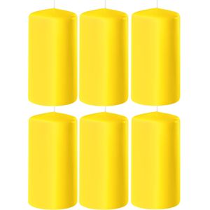8x Gele cilinderkaarsen/stompkaarsen 6 x 15 cm 58 branduren - Geurloze kaarsen geel - Woondecoraties