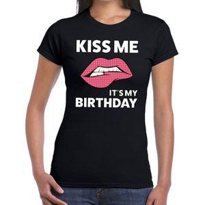 Kiss me it is my birthday t-shirt zwart dames - feest shirts dames