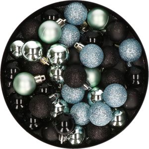 Set van 40x stuks kunststof kerstballen mix zwart en mintgroen 3 cm - Kerstversiering