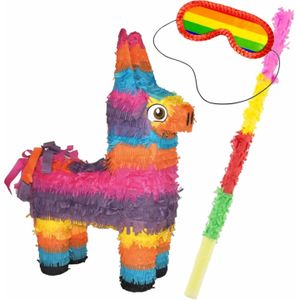 Pinata van een Mexicaanse Ezel set met masker en stok - Pinata 56 cm - Feestartikelen voor een verjaardag