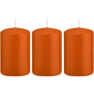 3x Oranje cilinderkaarsen/stompkaarsen 5 x 8 cm 18 branduren - Geurloze kaarsen oranje - Woondecoraties