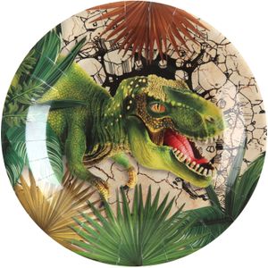 Santex feest wegwerpbordjes - dinosaurus - 10x stuks - 23 cm - bruin/groen