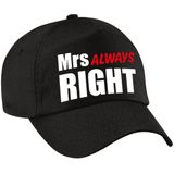 Mr Right en Mrs Always right petten / caps zwart met witte en roze letters voor volwassenen - bruiloft - huwelijk - cadeaupetten / geschenkpetten voor koppels