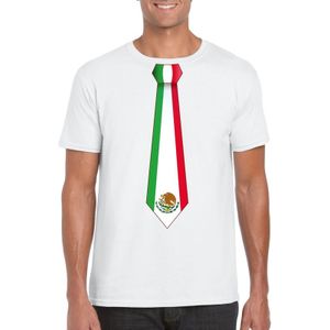 Wit t-shirt met Mexicaanse vlag stropdas heren - Mexico supporter