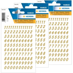 Stickervellen met 624x stuks plak cijfers/getallen 0-9 goud/transparant 8 mm