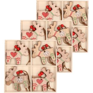 Kersthanger set van 24x houten rendieren hangers 5 x 6 cm - houten kerstboomversiering ornamenten