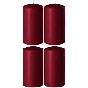 4x Bordeauxrode cilinderkaarsen/stompkaarsen 6 x 15 cm 58 branduren - Geurloze kaarsen bordeauxrood - Woondecoraties