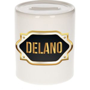 Delano naam cadeau spaarpot met gouden embleem - kado verjaardag/ vaderdag/ pensioen/ geslaagd/ bedankt