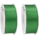 2x Luxe, brede Hobby/decoratie groene satijnen sierlinten 4 cm/40 mm x 25 meter- Luxe kwaliteit - Cadeaulint satijnlint/ribbon