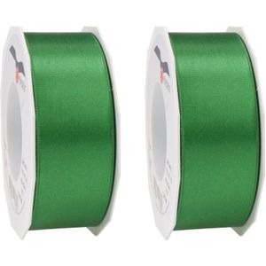 2x Luxe, brede Hobby/decoratie groene satijnen sierlinten 4 cm/40 mm x 25 meter- Luxe kwaliteit - Cadeaulint satijnlint/ribbon