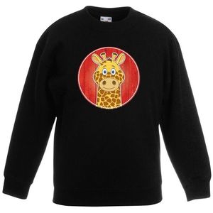 Kinder sweater zwart met vrolijke giraffe print - giraffen trui - kinderkleding / kleding