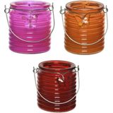 Citronella kaars - 3x - in windlicht - roze/oranje en rood - 20 branduren - citrusgeur