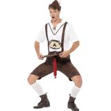 Bruine funny Tiroler lederhosen kostuum/broek met bratwurst voor heren - Carnavalskleding Oktoberfest/bierfeest grappige verkleedoutfit