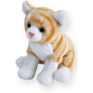 Wild Republic Pluche knuffel - kat/poes - oranje/wit - 13 cm - Knuffelbeesten - Katten/poezen