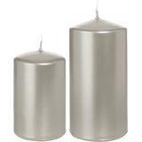Trend Candles - Cilinder Stompkaarsen set 6x stuks zilver 8 en 12 cm