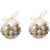 60x stuks kleine kunststof kerstballen bruin/goud/champagne 3 cm - glans/mat/glitter - Kerstboomversiering