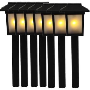 7x Tuinlamp zonne-energie fakkel / toorts met vlam effect 34,5 cm - sfeervolle tuinverlichting - prikker / lantaarn