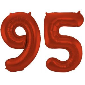 Folat Folie ballonnen - 95 jaar cijfer - rood - 86 cm - leeftijd feestartikelen