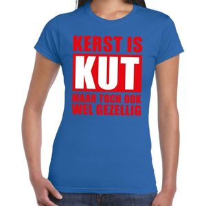 Foute Kerst t-shirt Kerst is kut maar toch ook wel gezellig blauw voor dames