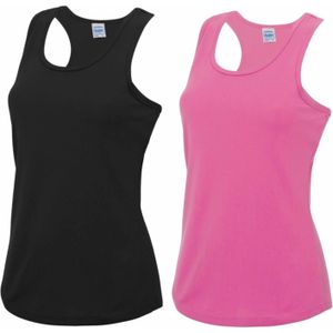 Voordeelset -  lichtroze en zwart sport singlet voor dames in maat Small(36) - Dameskleding sport shirts