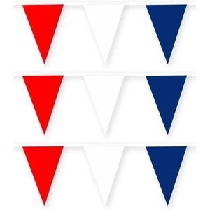 3x Rode/witte/blauwe stoffen vlaggenlijnen/slingers 10 meter - Feestartikelen versiering - Herbruikbare slinger