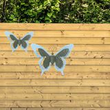 Mega Collections Tuin/schutting decoratie vlinders - metaal - blauw - 17 x 13 cm - 36 x 27 cm