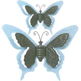 Mega Collections Tuin/schutting decoratie vlinders - metaal - blauw - 17 x 13 cm - 36 x 27 cm