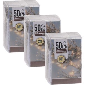 6x Kerstverlichting op batterij warm wit met batterij 50 lampjes