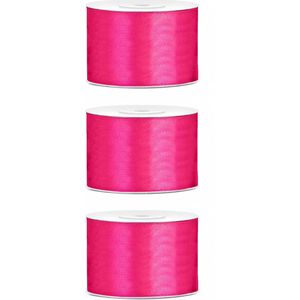 3x Hobby/decoratie fuchsia roze satijnen sierlinten 5 cm/50 mm x 25 meter - Cadeaulint satijnlint/ribbon - Fuchsia linten - Hobbymateriaal benodigdheden - Verpakkingsmaterialen