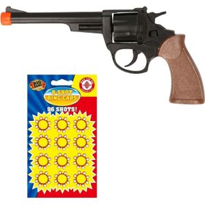 Cowboy speelgoed revolver/pistool metaal 8 schots met 12x plaffertjes