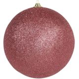 3x Grote koraal rode glitter kerstballen 18 cm - hangdecoratie / boomversiering glitter kerstballen