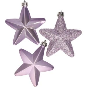 Kerstornamenten sterren - kunststof - 6x st - lila paars - 7 cm
