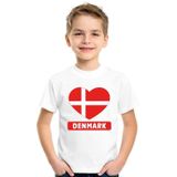 Denemarken kinder t-shirt met Deense vlag in hart wit jongens en meisjes