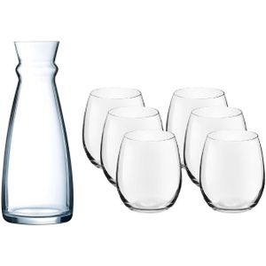 Glazen schenkkan/karaf 1 liter met 6x waterglazen 390 ml - Waterglazen/drinkglazen
